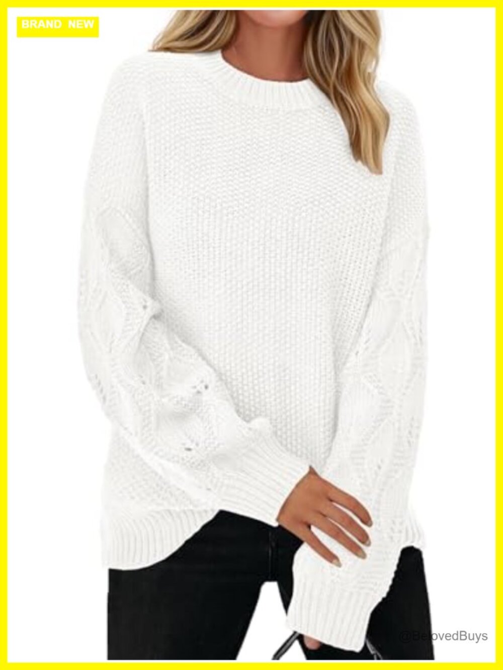 Womens Cable Knit Oversized Sweater Long Sleeve Crew Neck Pullover